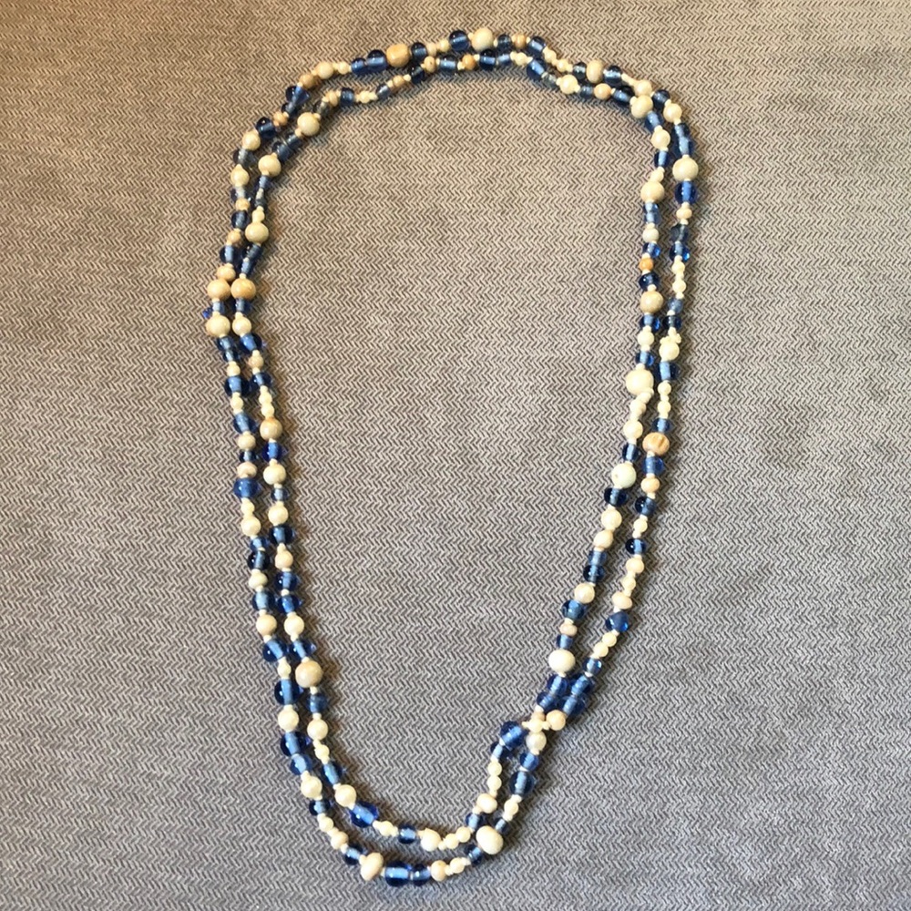 Blue Cream Beaded Vintage Necklace